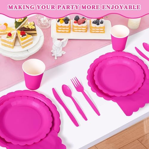 Vyntra 175 Pcs Hot Pink Paper Plates and Napkins Party Supplies - Image 6