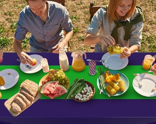 Oudain 3 Pcs Plastic Disposable Table Cloth 54" x 108", Green, Purple - Image 5