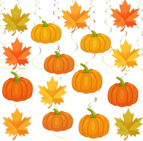 36pcs Thanksgiving Fall Pumpkin Maple Leaf Hanging Swirls Decorations,Autumn Fall Thanksgiving Hanging Swirls Streamers Ceiling Swirl for Fall Home Classroom Harvest Party Decorations by HSDSH