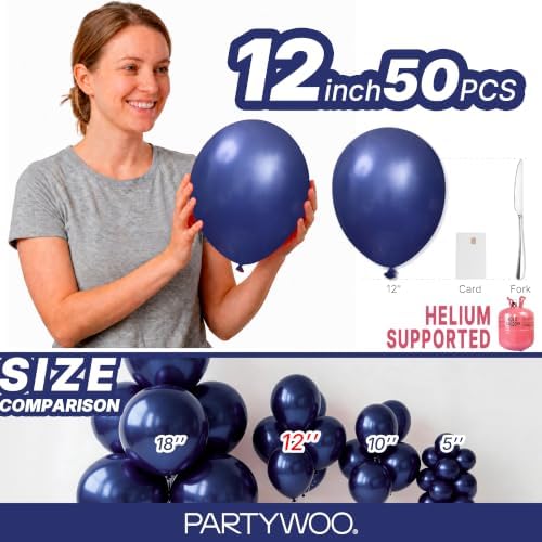 PartyWoo Navy Blue Balloons 50pcs Dark Blue Latex Helium Balloons 12 Inch - Image 6