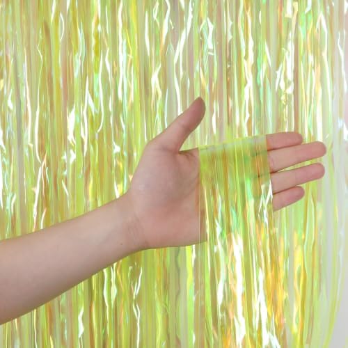 3 Pack Fringe Curtains Party Decorations, Transparent Yellow by BEAYFILY