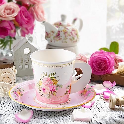 HOMIX 24 Paper Tea Cups and Plates, 7 OZ Disposable Teacups and Saucer Sets - Image 6