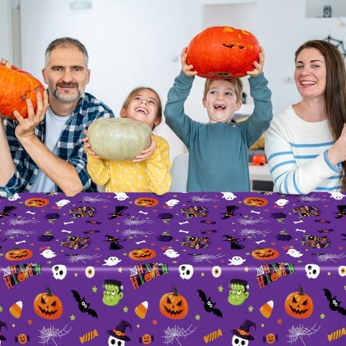 4 Pack Halloween Table Cloths 54" x 108" Plastic Purple Orange Tablecovers - Image 4