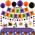 Halloween Birthday Party Decorations - Pre-strung Halloween Decorations Includes Happy Birthday Banner Tablecloth Circle Garland Hanging Swirls Honeycomb Balls for Spooky Themed Decor by Unknown
