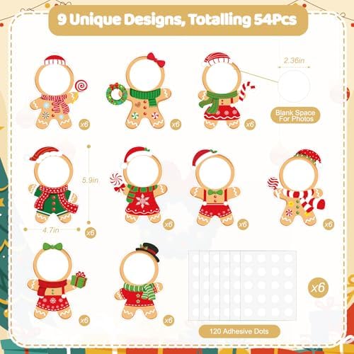 54Pcs Christmas DIY Paper Cutouts, Christmas Gingerbread Man Cut Outs Bulletin Board Decoration with Photo Space for Xmas DIY Craft Classroom Party Wall Decor, 9 Designs - Image 2