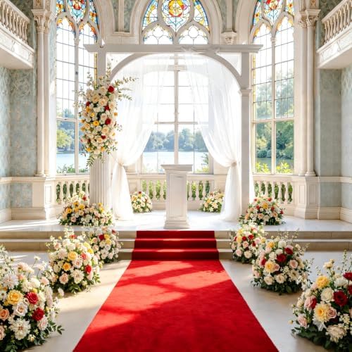 FUHSY Red Carpet Runner for Party Velvet Aisle Runner for Wedding Ceremony 4x20 FT Red Aisle Runners with Carpet Tape Wedding Floor Runner for Birthday Party Prom Aisle Decorations by FUHSY