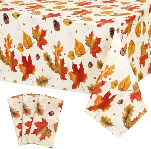 3Pack Fall Plastic Tablecloths, 54 X 108In Autumn Maple Leaves Tablecloth by NatNarr