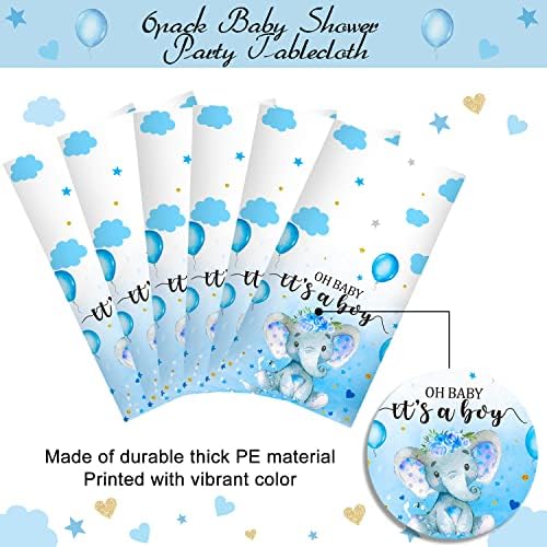 6 Pack Elephant Tablecloth Decorations, Plastic Tablecloth Table Cover Backdrop for Baby Boy Girl Gender Baby Shower Party Supplies, 54 x 108 Inch, Blue - Image 4