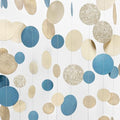 Champagne Gold Dusty Blue Beige Circle Dot Garland Hanging Paper Polka Dot Streamer for Men Birthday Wedding Bridal Shower Retirement Engagement Bachelorette Party Decorations Supplies by pinkblume