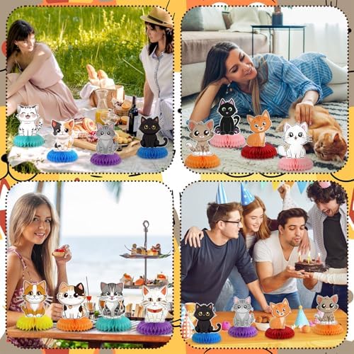 Pickmesh 12 Pcs Cat Birthday Party Decoration Honeycomb Centerpieces Kitten Table Centerpieces Cats Table Topper 3D Double Sided Kitten Decoration for Birthday Pet Theme Party Favors Supplies - Image 6