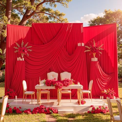 10 Panels 5x10ft Red Backdrop Curtains for Parties, Wrinkle Free Red Photo Backdrop Drapes Back Drop Cloth Drapery for Wedding Birthday Photography Baby Shower Background Decor - Image 3