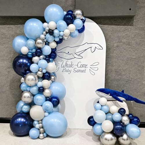 Navy Blue Silver White Balloons Arch Kit 129 Pcs - Image 5