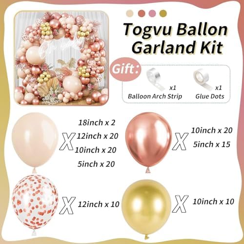 Blush Rose Gold Balloon Garland Arch Kit, 119 Pieces Peach Pink Gold Pastel Orange Metallic Rose Gold Confetti Balloon Garland Kit for Girls Women Birthday Wedding Baby Bridal Shower Party Decorations - Image 3