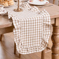 Artoid Mode Brown Farmhouse Plaid Gingham Ruffle Table Runner, Seasonal Scalloped Fall Kitchen Dining Table Decoration for Home Party Decor 13x108 Inch by ArtoidMode