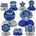 9Pcs Happy Work Anniversary Decorations Navy Blue Silver Happy Workiversary Table Honeycomb Centerpieces Office Anniversary Party Table Topper Decor for Employee Worker Appreciation Supplies by LUUFILx