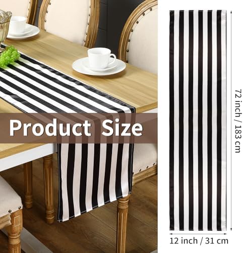 Tatuo 4 Pieces 12 x 72 Inch Black White Striped Table Runner Polyester - Image 2