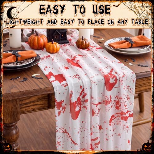 6 Pcs Halloween Table Runner Lace, Bloody Handprint Table Decor 30"x70" - Image 4