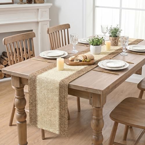 Artoid Mode Burlap Brown Farmhouse Rustic Paper Braided Table Runner, Seasonal Christmas Woven Kitchen Dining Table Decoration for Home Party Decor 12x90 Inch - Image 5