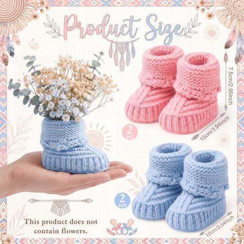 Tranqun 4 Sets Baby Booties Centerpiece No Floral DIY,Classic,Pink,Blue - Image 2