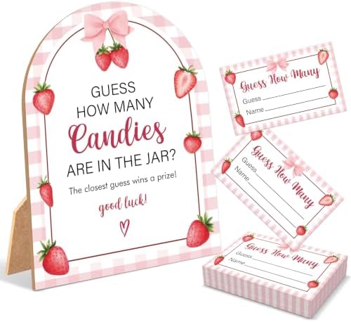 Sweet Berry Baby Shower Game, Strawberry Guess How Many Candies Are In The Jar, 6x8 Inch Arch Wooden Sign With Stand And 50 Guessing Cards, Gender Reveal Party Supplies & Decorations - JC11 by Unknown