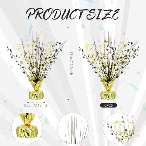 Crowye 6 Pcs Black Gold Foil Spray Centerpieces Wedding Decor, Small Star - Image 3