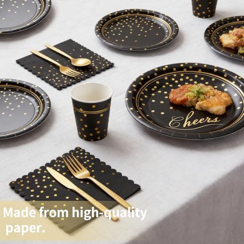 168Pcs Black and Gold Paper Plates and Napkins Party Supplies for 24 Guest - Image 2