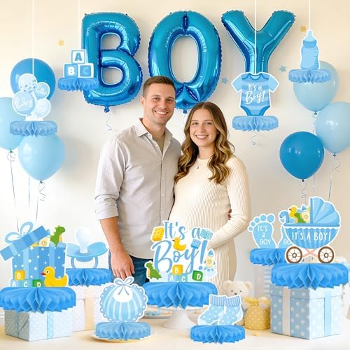Boy Baby Shower Decorations Set - Kit with blue Honeycomb Centerpiece, Baby Reveal & Themed Table Decor for the Baby Boy Shower Decorations - Image 3