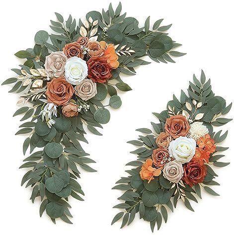 Olalaka Artificial Flower Swag Set of 2 for Wedding Welcome Signs Floral Decorations, Burnt Orange Wedding Arch Flowers for Wedding Ceremony by Love%C2%A0Every%C2%A0Bit%C2%A0of%C2%A0Life
