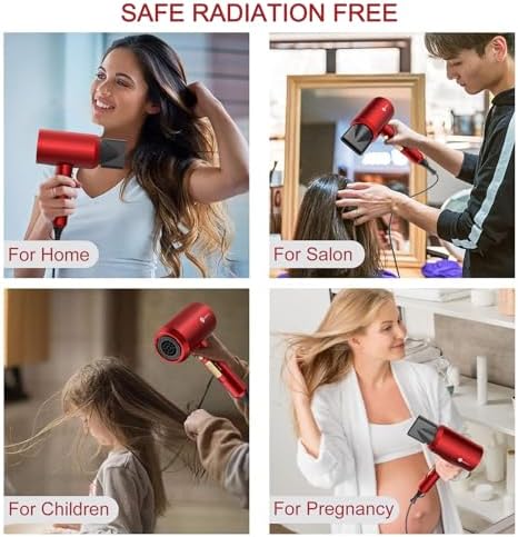 Slopehill Professional Ionic Hair Dryer, Powerful 1800W Fast Drying Low Noise Blow Dryer with 2 Concentrator Nozzle 1 Diffuser Attachments for Home Salon Travel (Agate Red) - Image 7