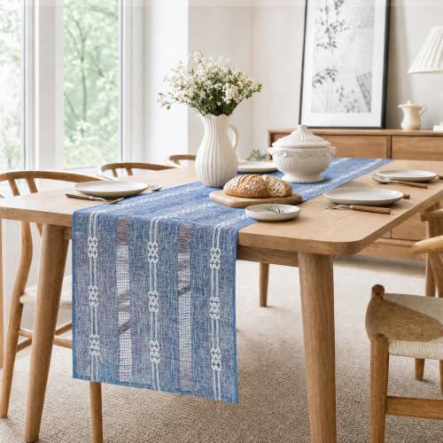 Rustic Linen Farmhouse Table Runner, Woven Boho Table Runner 13" × 90" - Image 6