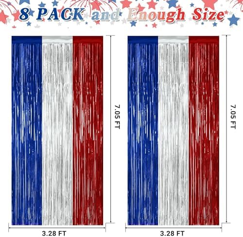ZATAYE 8 Pack Blue Silver Red Foil Curtain Streamer Decorations - Image 2