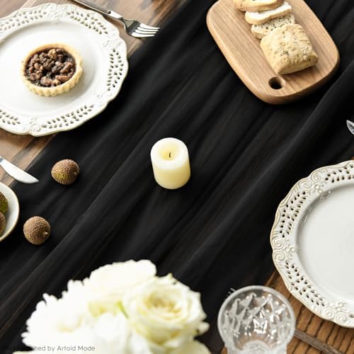 Artoid Mode 3PCS Black Gauze Table Runner 120 Inch 10FT, Seasonal Sheer Kitchen Dining Holiday Wedding Birthday Baby Shower Table Decor for Home Party - Image 4
