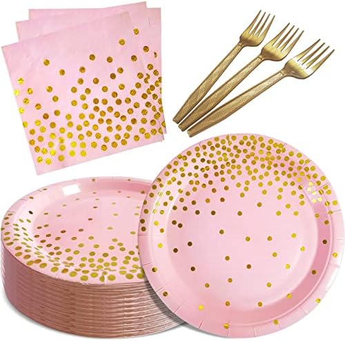Pink and Gold Paper Plates and Napkins Party Supplies Serves 35 Guests by WXLDGHQ