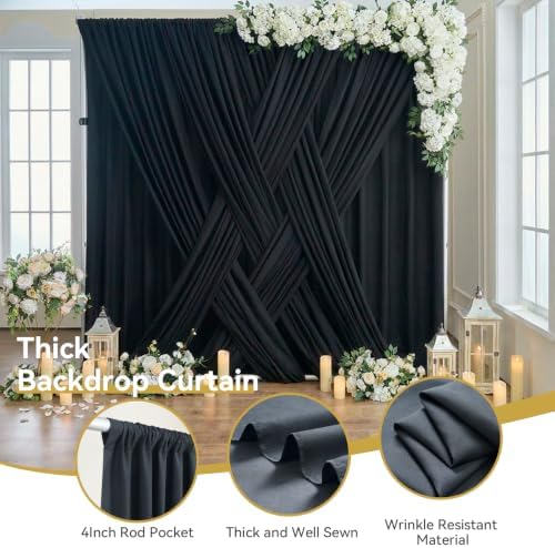 12 ft x 50 ft Black Backdrop Curtain Panels, 4 Panels Thick Fabric Photography Backdrop Drapes for Wedding Party Home Decorations - Image 3