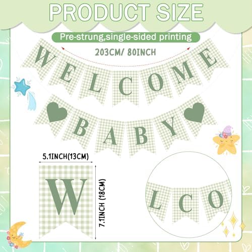 Hahafelt Welcome Baby Banner for Baby Shower Decorations, Green - Image 2