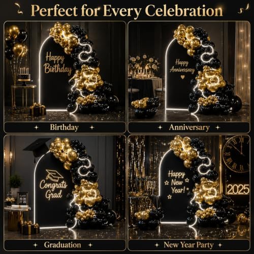 144 Pcs Large Black and Gold Balloons with 9.8ft Light Strip - Image 4