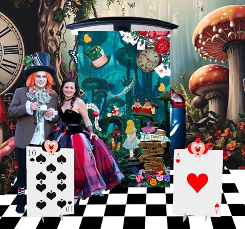 Alice Party Decorations,Trunk or Treat Car Decorations Kit for SUV ,Wonderland Backdrop&Queen of Hearts Solider Stand Cards for Themed Tea&Birthday Party Costume Kits - Image 3