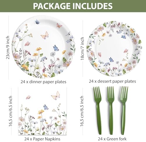 AUDREE Party Plates and Napkins, Wildflower 96 Pack - Set for 24 Guests - Image 2