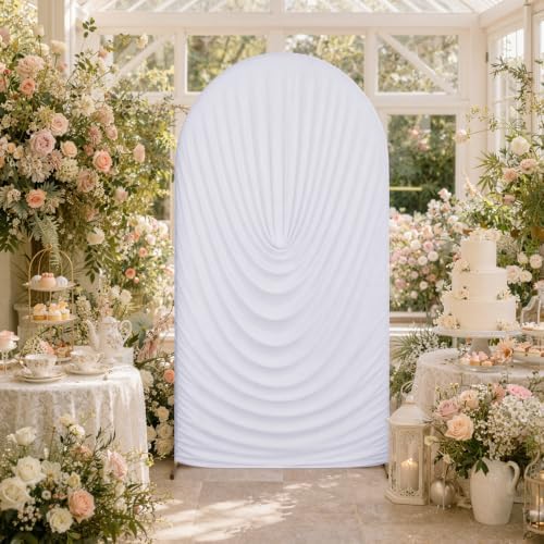 7.2FT White Draped Arch Cover, Ruched Ripple Arch Backdrop Cover for Wedding, Baby Shower, Birthday, Bridal Shower & Party Decorations - Image 3