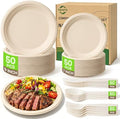 Compostable Paper Plates Set, 250PCS Disposable Heavy-Duty Sugarcane Plate by FEHHTOEco-friendlyLiving