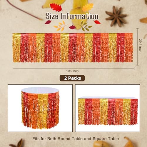 Mega-L Fall Party Decorations, 2 Pack Red Orange Gold Table Skirts - Image 2