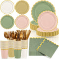 Mimorou 169 Pcs Sage Green and Pink Plates Napkins Cups Flatware Set by Unknown