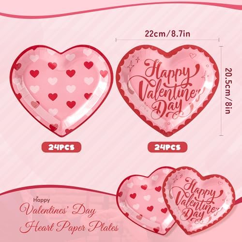 48PCS Love Party Plates,Big Heart Shaped Disposable Paper Plates,Heart Party Supplies for Bridal Wedding Engagement,Love Plates for Valentines Galentines Anniversary Birthday - Image 2