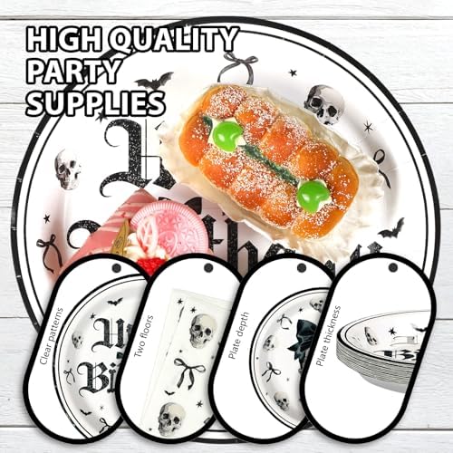 Grencian 96Pcs Gothic Birthday Decorations for Halloween Serves 24 - Image 6