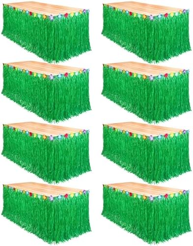 Fovths 8Pcs Luau Grass Table Skirt, Green, 9 Feet x 29.5 Inch by Fovths