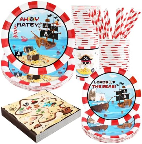 Recheel Pirate Party Decorations Plates Set, Pirate Themed Party Supplies by Recheel