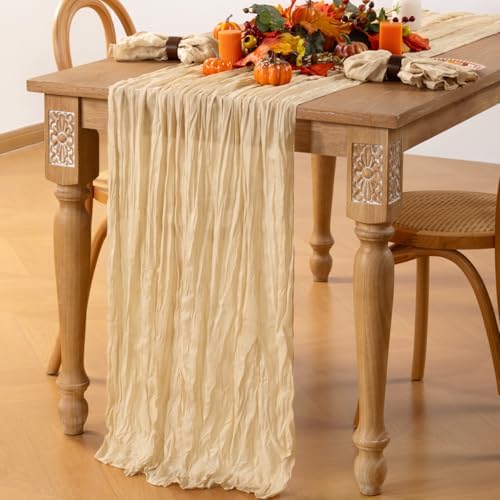 Champagne Cheesecloth Table Runner Farmhouse Fall Table Runner 10ft, 8 Pack - Image 3