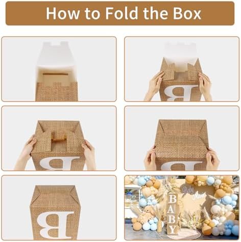 RUBFAC Burlap Print Baby Boxes with Letters for Baby Shower, 4pcs Rustic Farmhouse Style Boho Balloon Boxes with Burlap Grain for Birthday Gender Reveal Decoration Backdrop Photo Props - Image 4