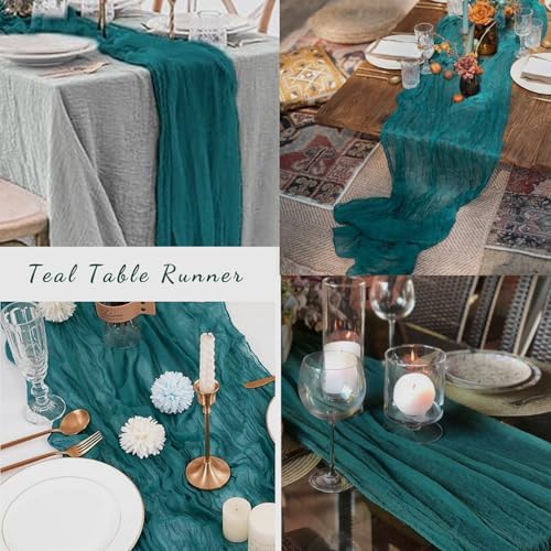 6 Pack Teal 10FT Cheesecloth Table Runner Rustic Gauze Cheese Cloth Table Runner for Wedding Bridal Baby Shower Table Decorations Boho Fabric Sheer Birthday Party Table Decor 20 x 120 Inch Long - Image 6