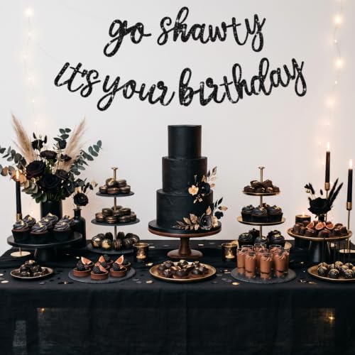 BEISHIDA Glitter Black Pre-Strung Go Shawty It's Your Birthday Banner Decor - Image 4